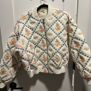 Blank NYC Cream Floral Embroidered Bomber Jacket